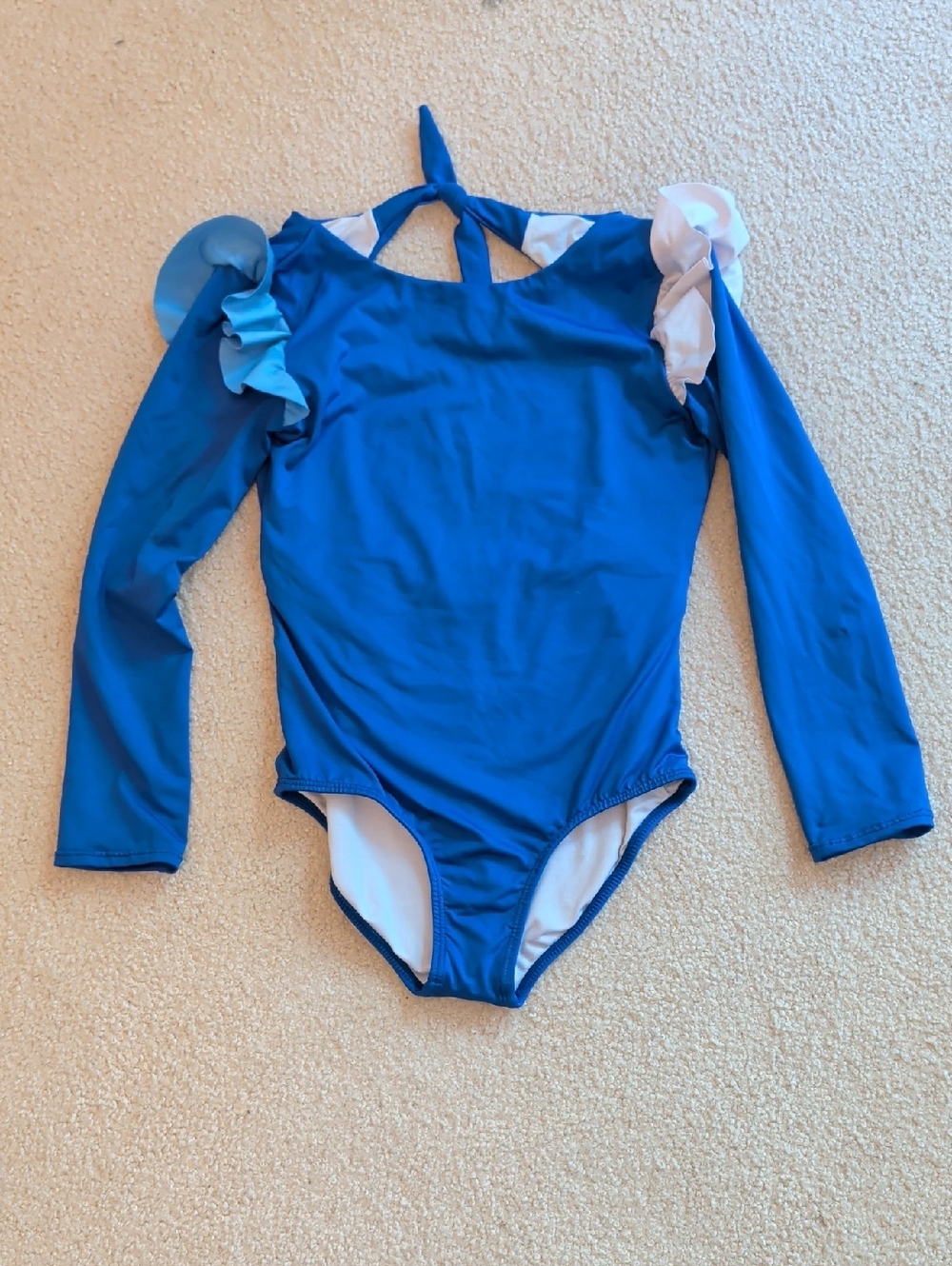 Girls' Long Sleeve Ruffle One-Piece Swimsuit - Blue